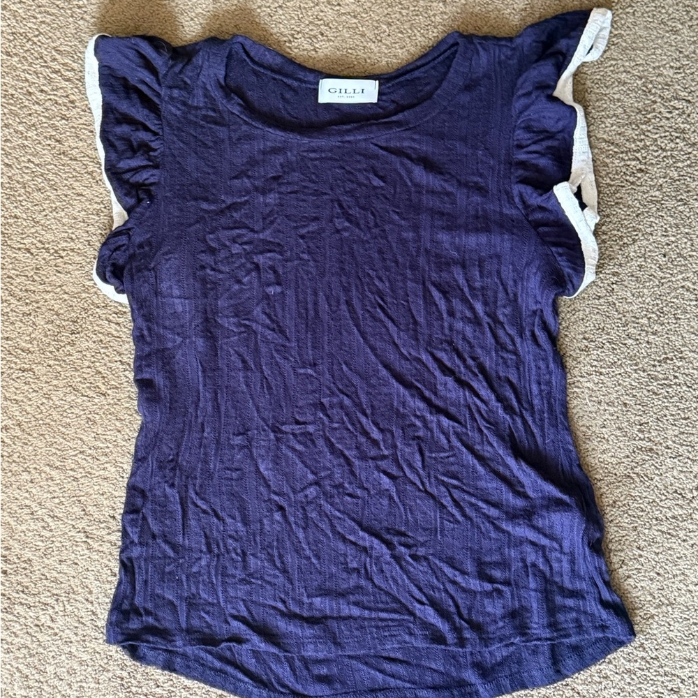 Gilli Dark Blue Top with Ruffle Accents